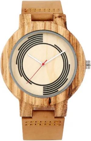 Band Strap commemorate fusion science Men's Bamboo Nature Wood Watches Quartz Wrist Genuine Leather 