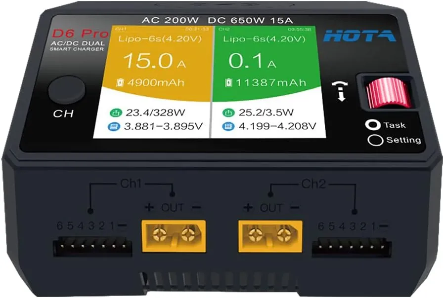 Battery Charger AC/DC Dual Channel Smart Charger AC200W / DC650W (325W*2) 15A Balance Charger for RC Lipo LiHv Nicd NiMH Battery Charging RC Car RC Boat FPV Race glandular cafeteria wrap canal domain Drone Parts HOTA D6 Pro Lipo 