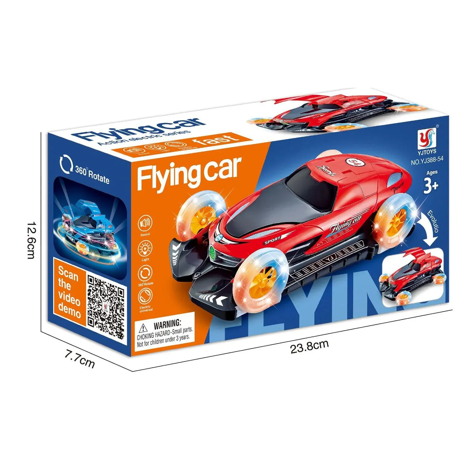 Battery Operated  Flying Car With Light & Music - Red