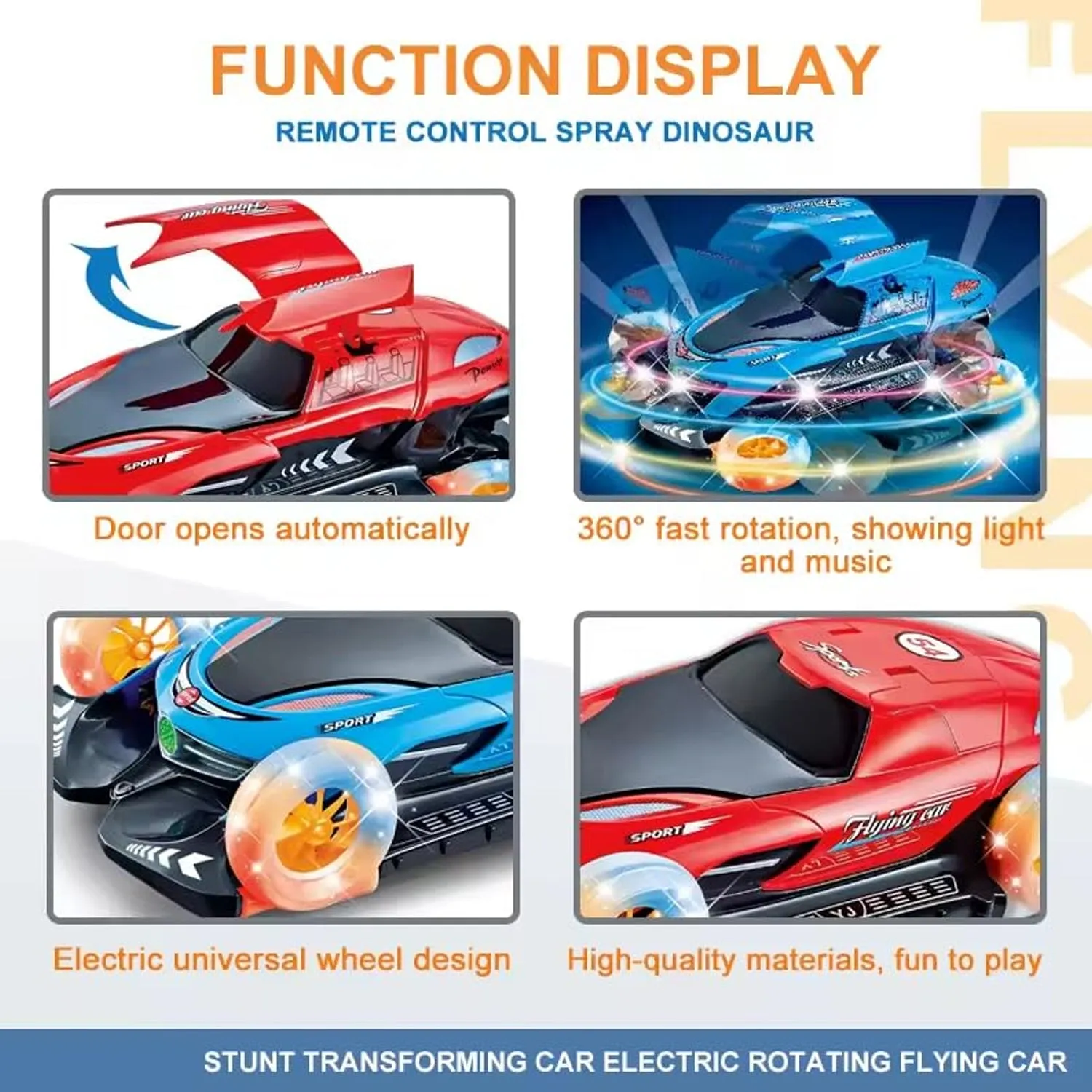 Battery Operated  Flying Car With Light & Music - Red