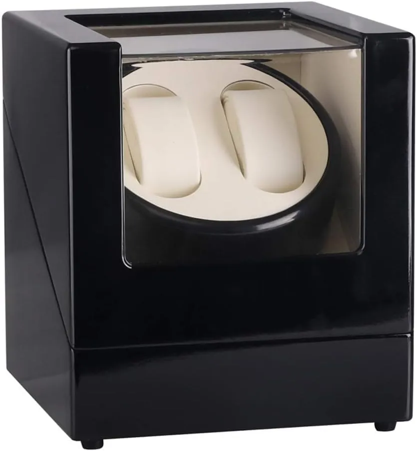 Battery Powered (Black White) Wooden Double Automatic Watch Winder Boxes prickly Rotator with Silent Motor$ 5 Mode$AC Or 