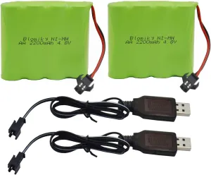 Battery with SM-2P urbanization seafloor Plug and USB Charger Cable for SY-E511 Some RC Excavator RC Vehicle Car Truck Crawler / 4.8V NiMH 2 Blomiky 2 Pack 4.8V 2200mAH AA NiMH Rechargeable 