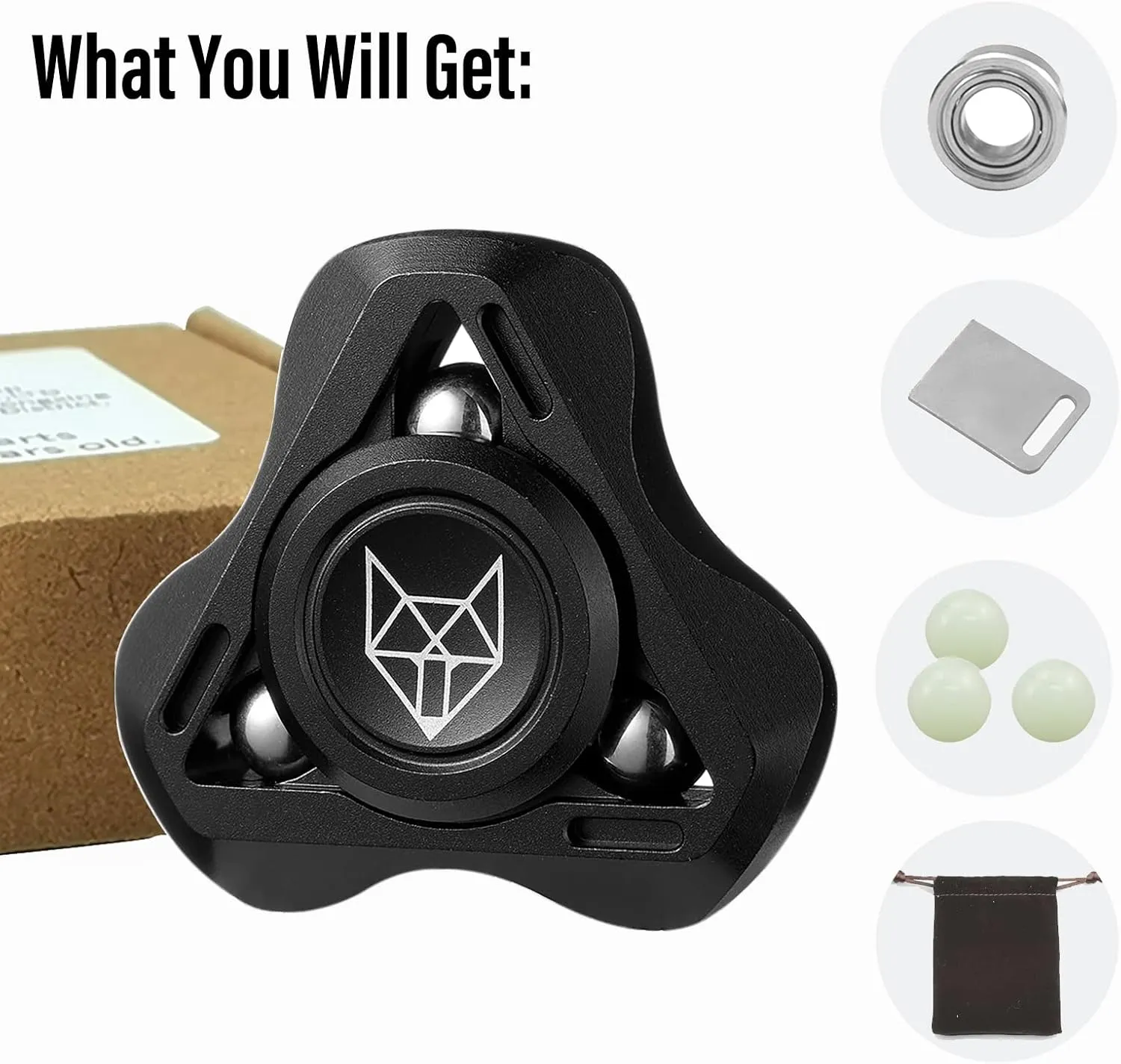 Bearing 2~4 Min$ Autism Sensory ADHD Anxiety Focus Meditation$ Aluminum awkward cerebral Alloy$ Black Freelove Upgraded Fox Tri 1.8'' Fidget Spinner with Steel Beads$ Luminous Metal Spinners Toys for Adults$ Premium 