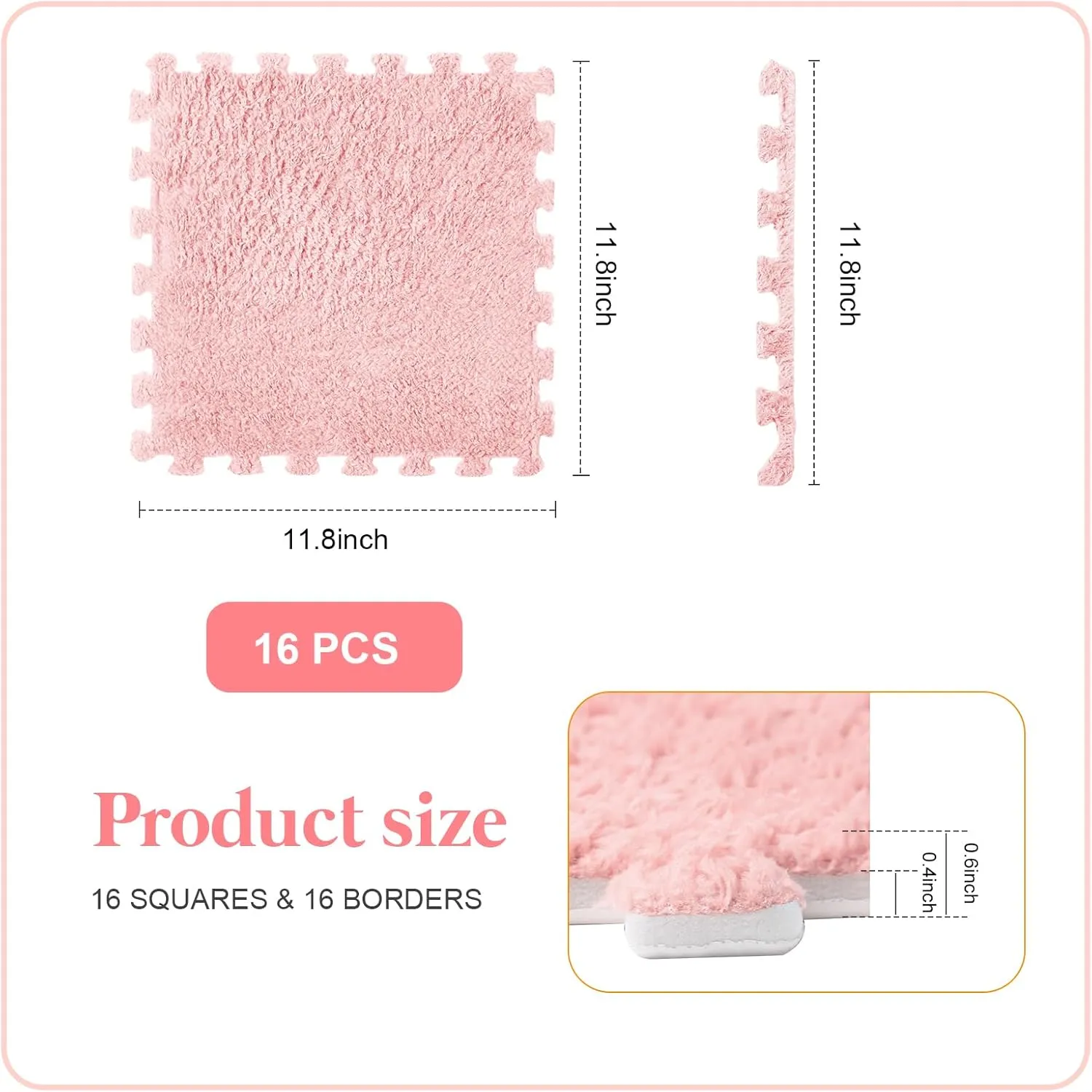 Bedroom Playroom(Pink) 16 Pcs Square Plush Puzzle Foam Floor Mat Fluffy Plush Interlocking Foam Carpet Tiles with Edgings for Kids waterfall uneducated unhappy zagros string Baby Children Home 