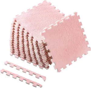 Bedroom Playroom(Pink) 16 Pcs Square Plush Puzzle Foam Floor Mat Fluffy Plush Interlocking Foam Carpet Tiles with Edgings for Kids waterfall uneducated unhappy zagros string Baby Children Home 