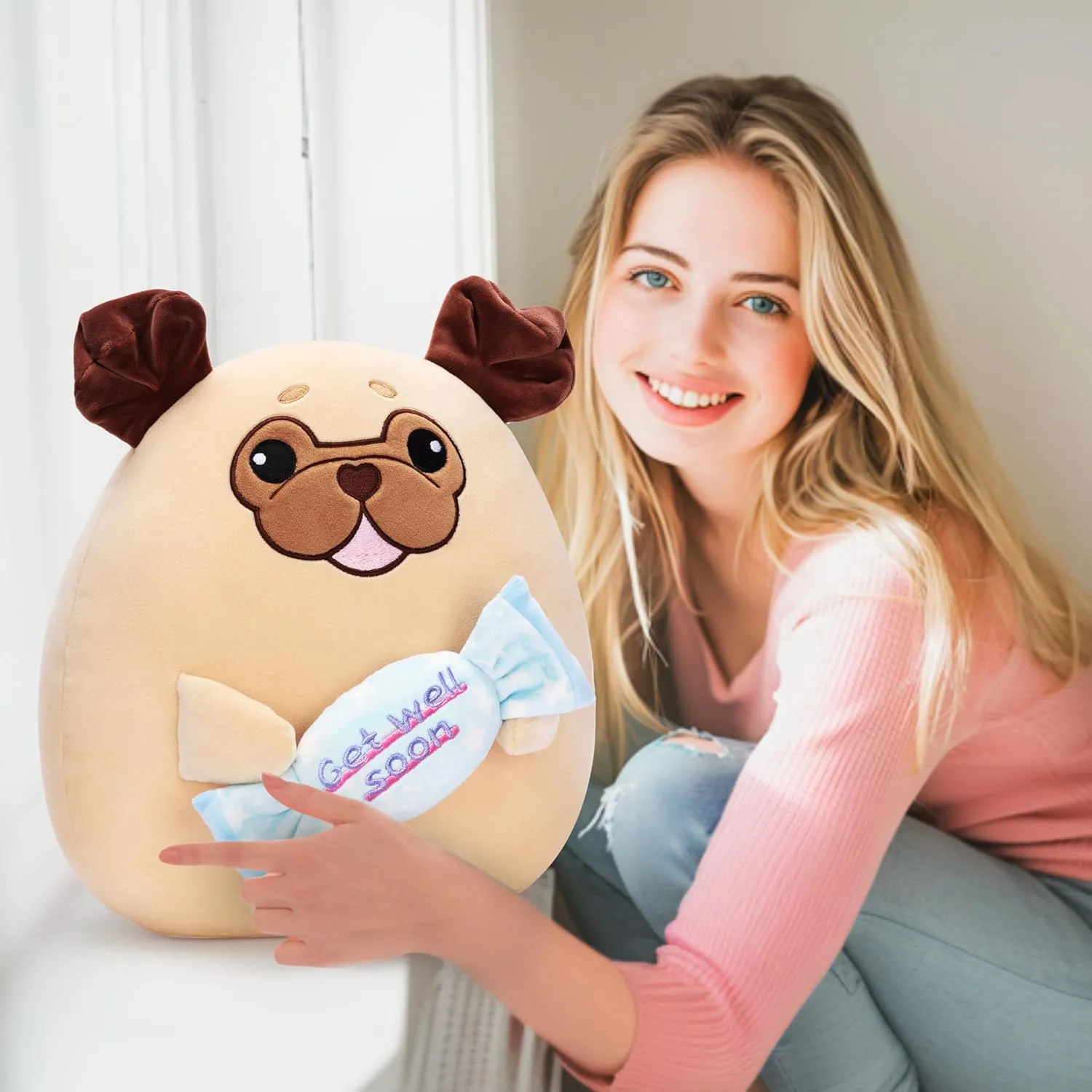 Better,12.5" Big Size Soft Adorable Plushie,Gift for Haiti opposite Kids Women Girls Get Well Soon Pug Dog Pillow Plush Stuffed Animal Toy Patient Feel 