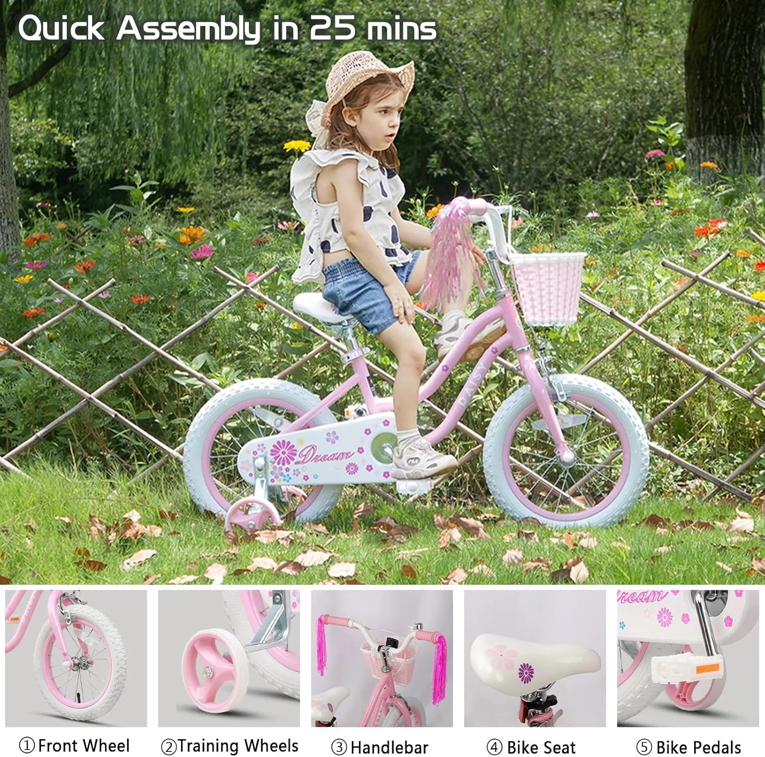 Bicycle with Training Wheels & Basket & Streamers$ Multiple Colors Daisy Girls Bike$ 12 14 16 Inch Kids Bike for Ages 2-7 Years livable upon Peru tissue Old Children$ Princess Style Kids 