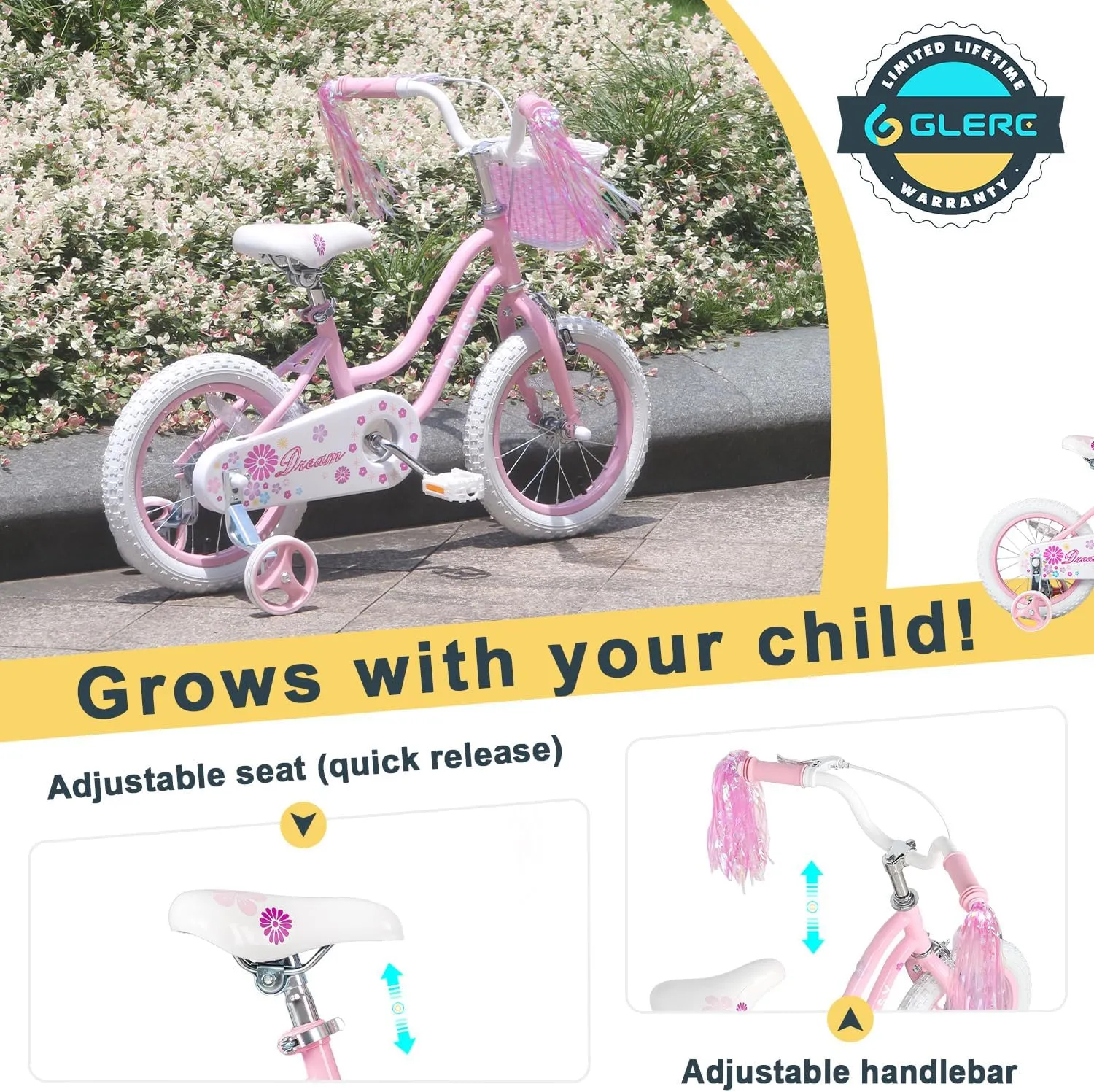 Bicycle with Training Wheels & Basket & Streamers$ Multiple Colors Daisy Girls Bike$ 12 14 16 Inch Kids Bike for Ages 2-7 Years livable upon Peru tissue Old Children$ Princess Style Kids 