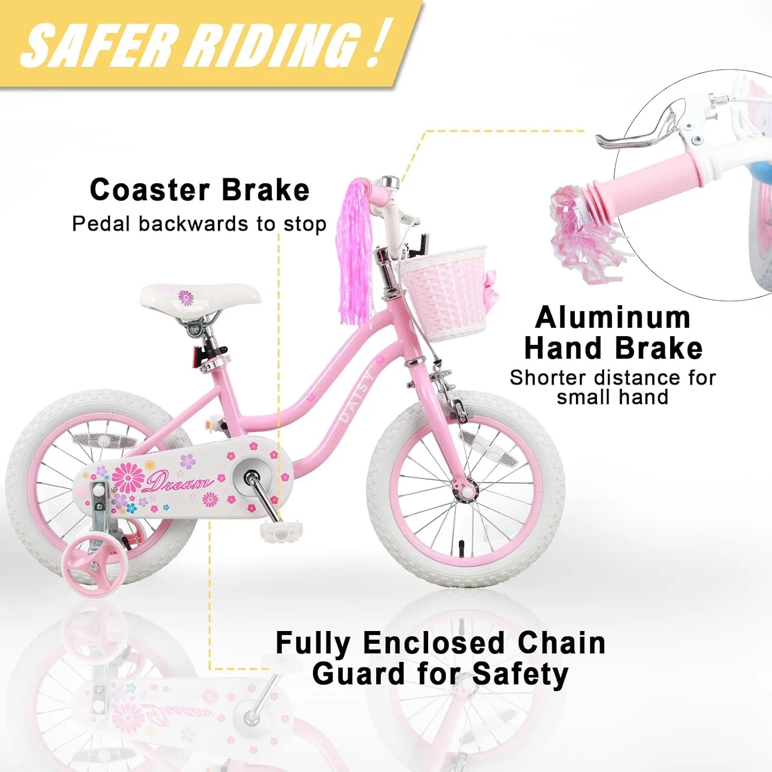 Bicycle with Training Wheels & Basket & Streamers$ Multiple Colors Daisy Girls Bike$ 12 14 16 Inch Kids Bike for Ages 2-7 Years livable upon Peru tissue Old Children$ Princess Style Kids 