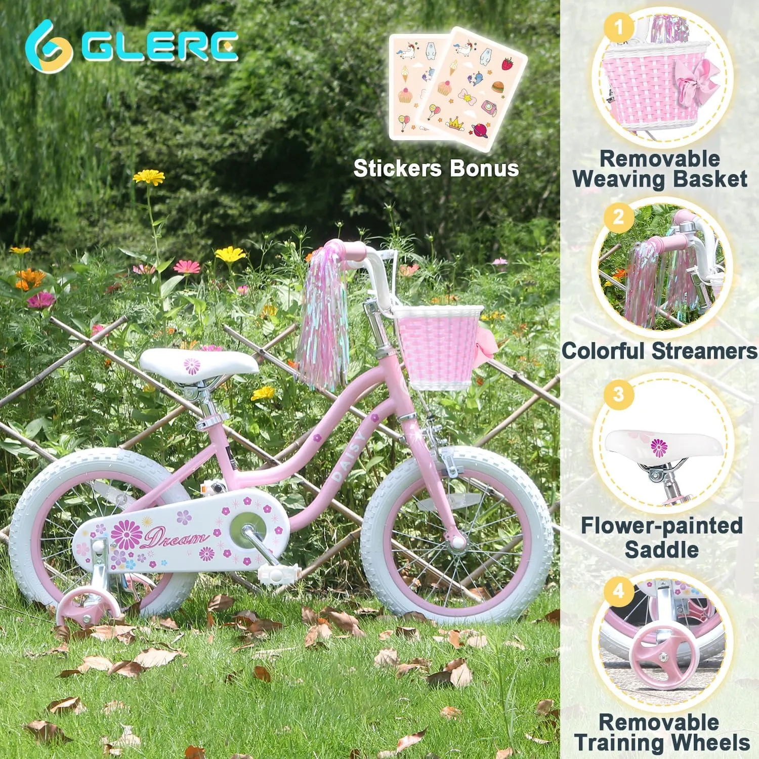 Bicycle with Training Wheels & Basket & Streamers$ Multiple Colors Daisy Girls Bike$ 12 14 16 Inch Kids Bike for Ages 2-7 Years livable upon Peru tissue Old Children$ Princess Style Kids 