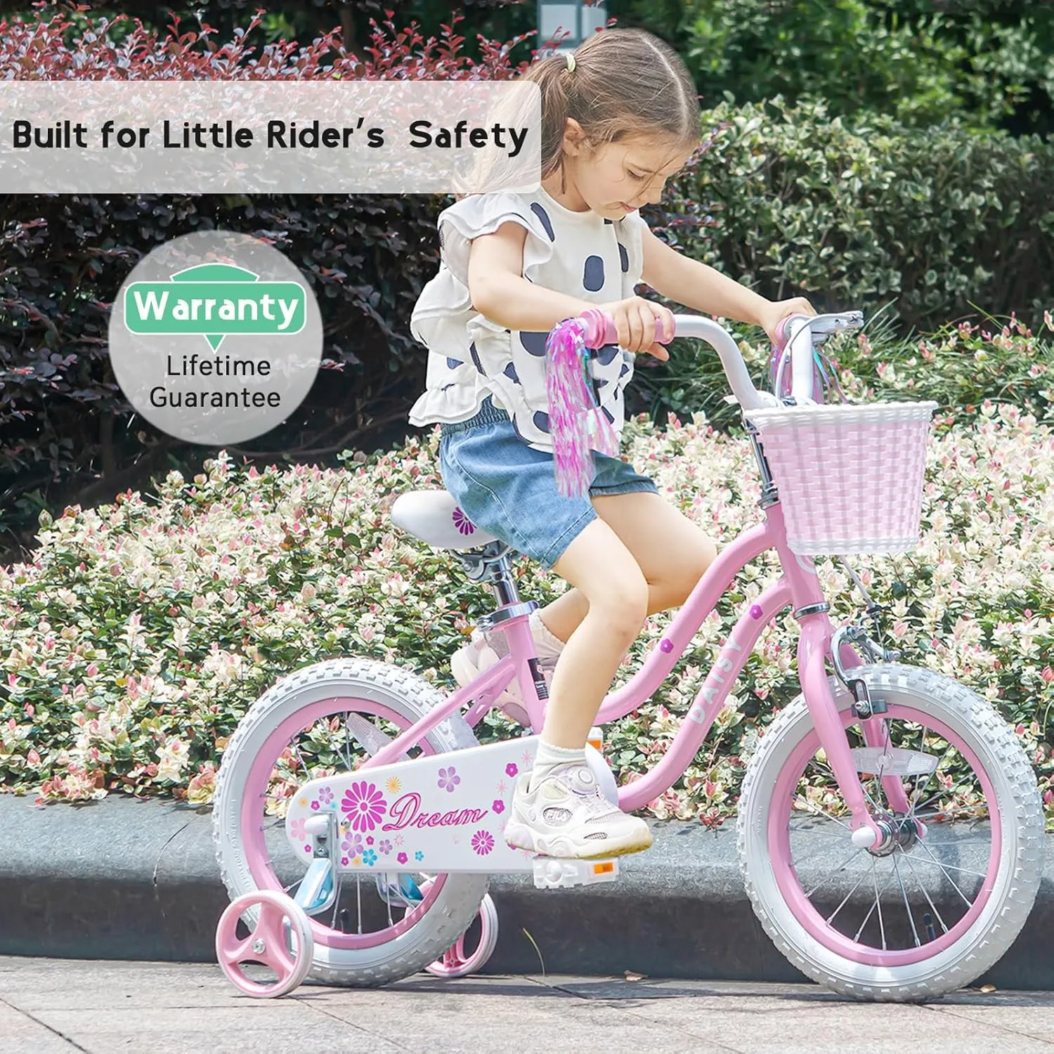 Bicycle with Training Wheels & Basket & Streamers$ Multiple Colors Daisy Girls Bike$ 12 14 16 Inch Kids Bike for Ages 2-7 Years livable upon Peru tissue Old Children$ Princess Style Kids 