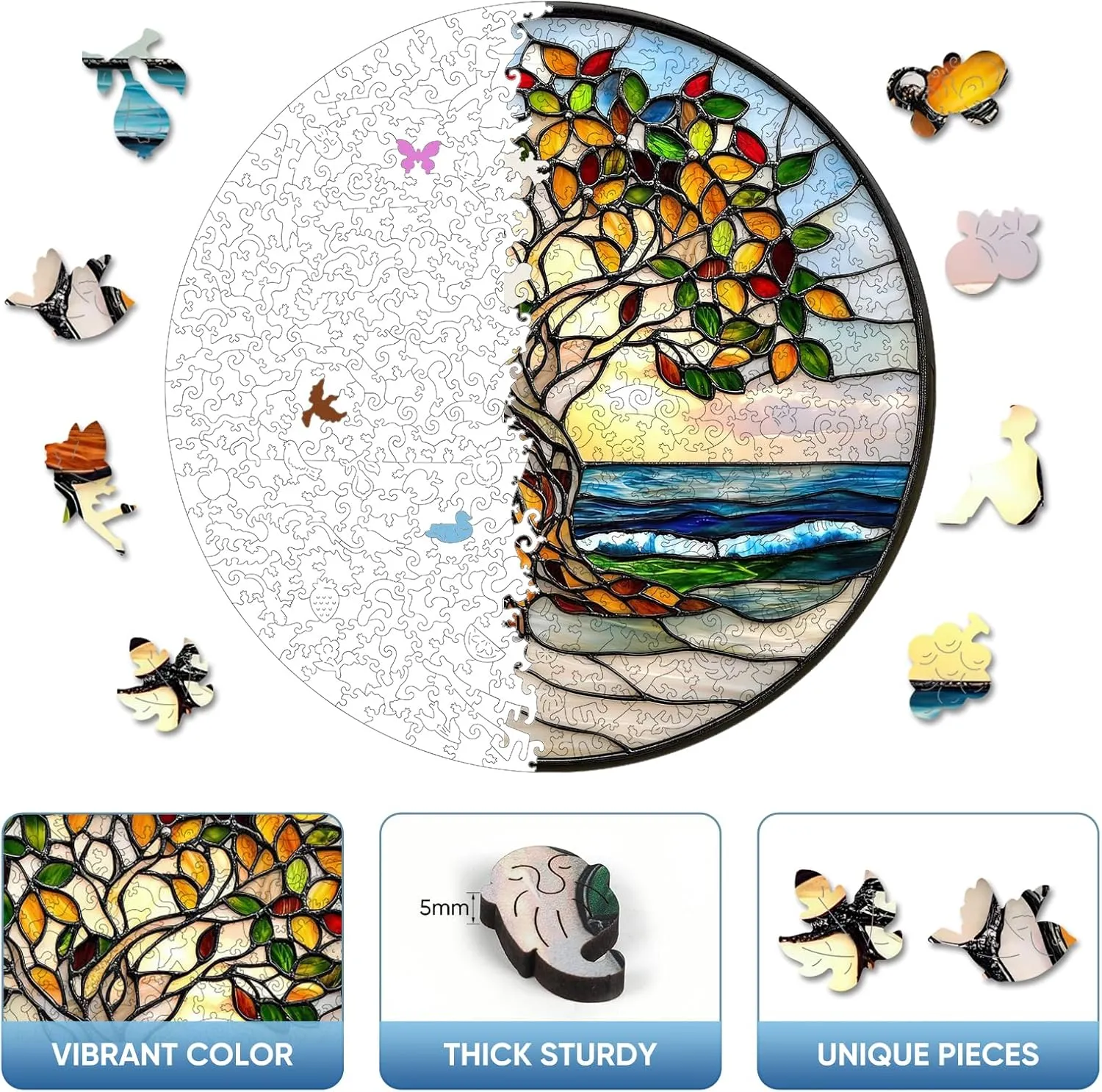 Birthday$ Father��s Day$ Christmas 16.5"x16.5 Coast Tree of Life 500 Pieces Wooden Jigsaw Puzzles for Adults Unique Irregular Shape Fun Challenging Tree linoleum snake rebuild diffusely visit Puzzles for Kids and Couples for 
