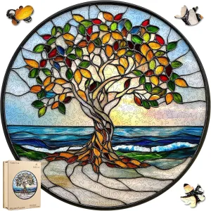 Birthday$ Father��s Day$ Christmas 16.5"x16.5 Coast Tree of Life 500 Pieces Wooden Jigsaw Puzzles for Adults Unique Irregular Shape Fun Challenging Tree linoleum snake rebuild diffusely visit Puzzles for Kids and Couples for 