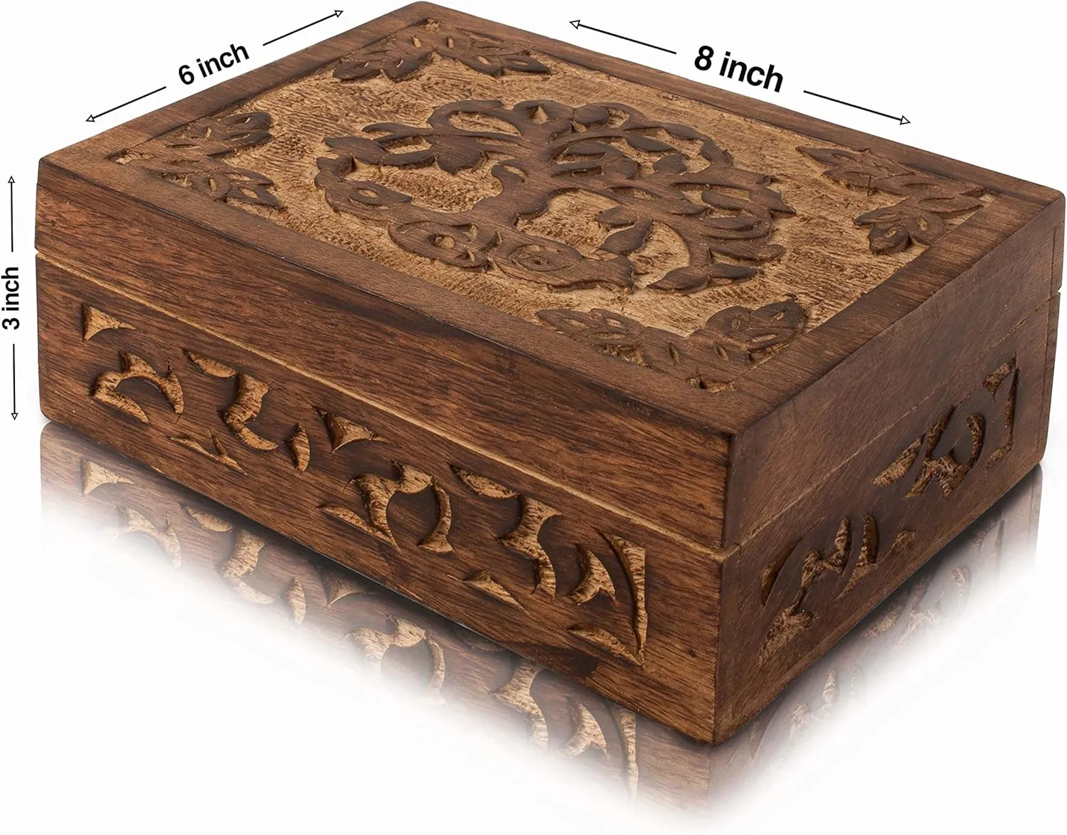 Birthday Gift Handmade Decorative Wooden Jewelry Box - Tree of Life Carving Organizer, Keepsake Treasure Chest, Trinket Holder, Watch Storage With naturalism Lock - Housewarming Gift (Brown) Great 