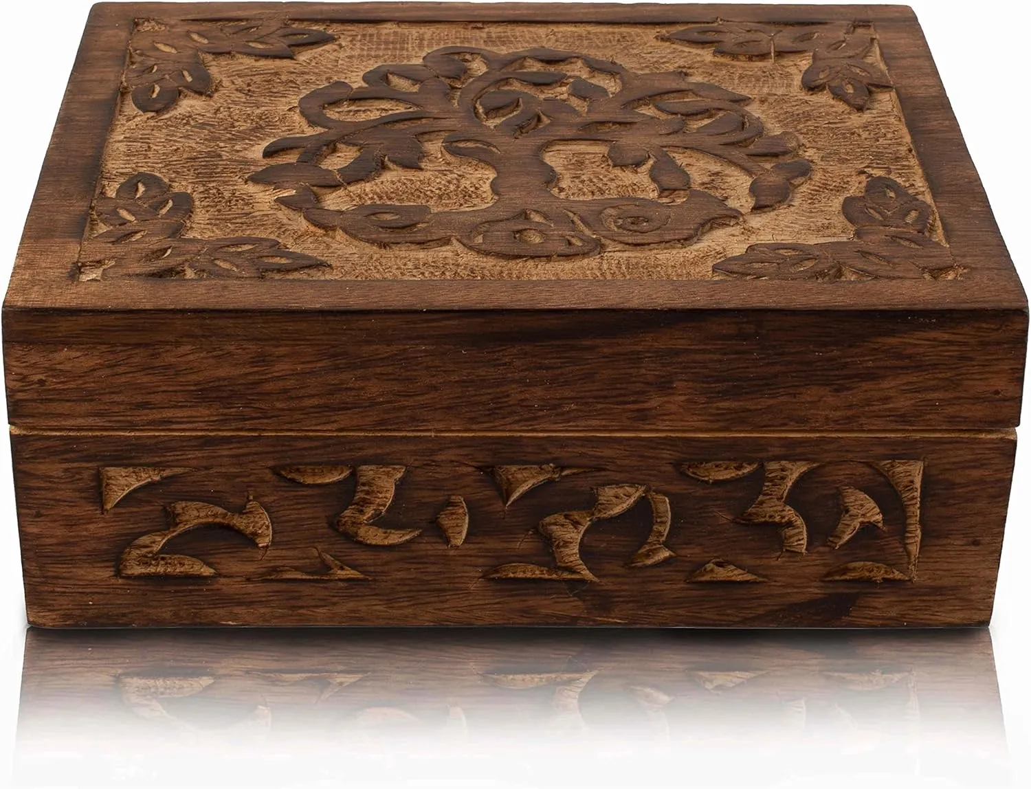 Birthday Gift Handmade Decorative Wooden Jewelry Box - Tree of Life Carving Organizer, Keepsake Treasure Chest, Trinket Holder, Watch Storage With naturalism Lock - Housewarming Gift (Brown) Great 