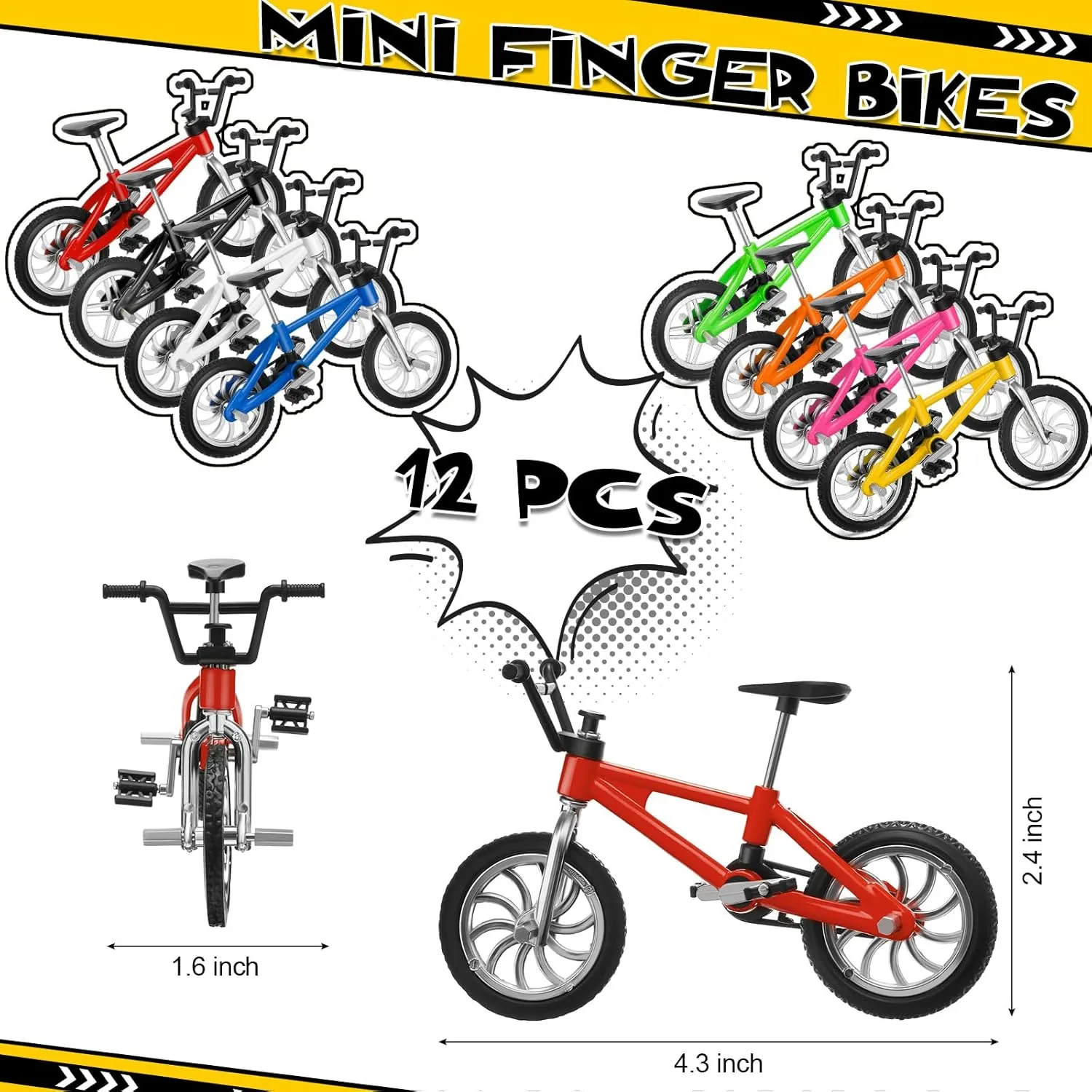 Birthday Party Gifts(Cute Color) 12 Pieces Mini Finger Bikes Mini BMX Bikes Games End of The Year clench gesture micronutrient Student Gifts Bulk Miniature Bicycle Toys for Kids Adults 