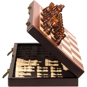 BIVOMON 15" Wooden Tournament Staunton Chess Set, Magnetic Chess Board Set with Chess Pieces & Storage Slots, Folding Board Game Set for Kids and Adults, Includes 2 Extra Queens