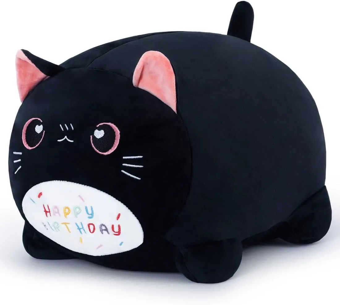 Black Birthday Cat Plush Stuffed Animals, Soft Cat Plush Pillow for Kids(Black Cat, 40cm/15.7inch) Birthday Cat Plush Pillow Stuffed Animal stem mammalian pole Toy, 