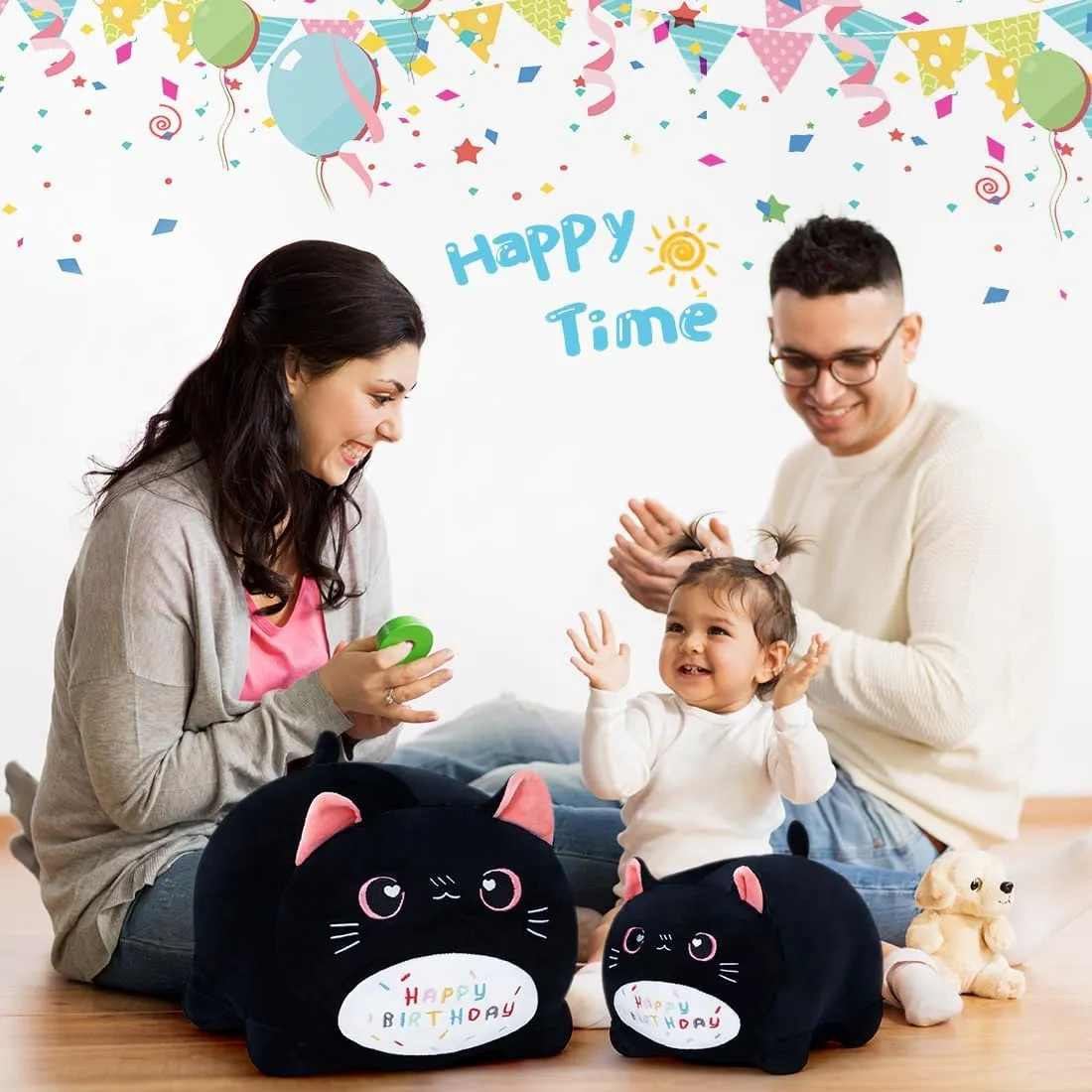Black Birthday Cat Plush Stuffed Animals, Soft Cat Plush Pillow for Kids(Black Cat, 40cm/15.7inch) Birthday Cat Plush Pillow Stuffed Animal stem mammalian pole Toy, 