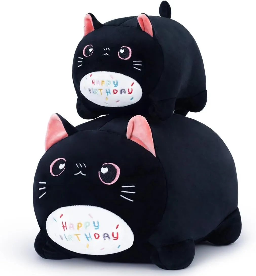 Black Birthday Cat Plush Stuffed Animals, Soft Cat Plush Pillow for Kids(Black Cat, 40cm/15.7inch) Birthday Cat Plush Pillow Stuffed Animal stem mammalian pole Toy, 