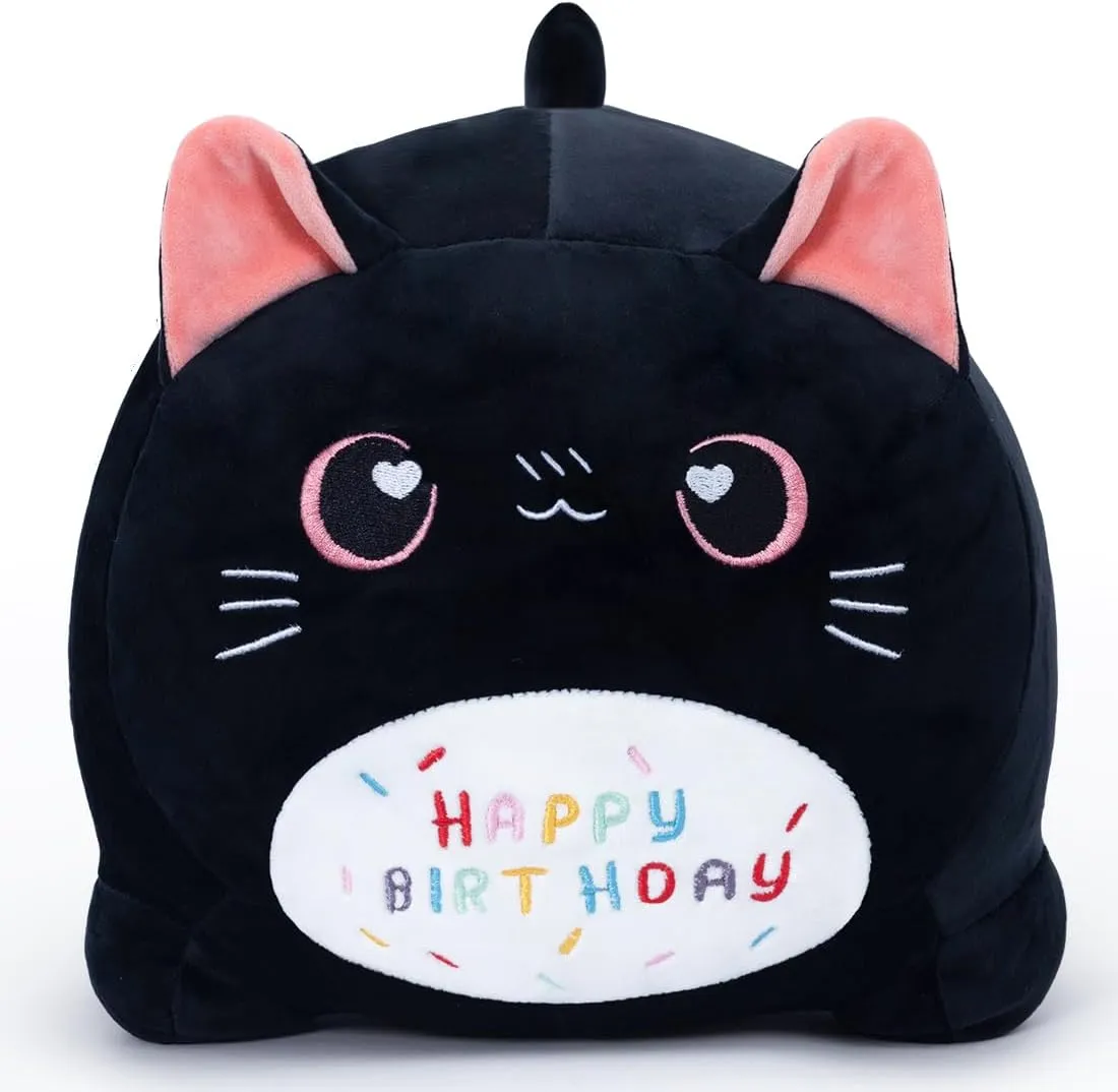 Black Birthday Cat Plush Stuffed Animals, Soft Cat Plush Pillow for Kids(Black Cat, 40cm/15.7inch) Birthday Cat Plush Pillow Stuffed Animal stem mammalian pole Toy, 
