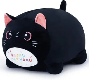 Black Birthday Cat Plush Stuffed Animals, Soft Cat Plush Pillow for Kids(Black Cat, 40cm/15.7inch) Birthday Cat Plush Pillow Stuffed Animal stem mammalian pole Toy, 