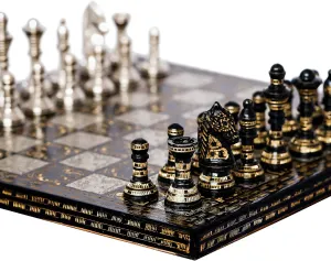 Black,12X12X4 Inches Collectible Premium Luxury 1FT(12 Inch) Large Brass Solid Metal subtract family Chess Set for Adults and Kids Handmade Chess Board Chess Pieces Game Chessmen,Silver & 