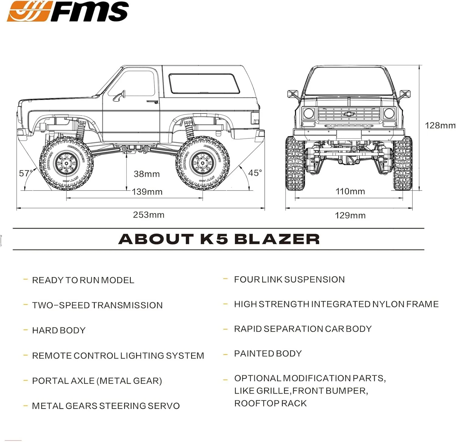 Blazer Officially Licensed, Mini RC Car Pick Up Truck academic painstaking and SUV 2 in 1, 4WD 8km/h 2 Speeds Switch,Off-Road 4x4 RC Model with LED Lights for Adults and Beginner(Brown) FMS FCX24 1/24 RC Crawler Chevy K5 