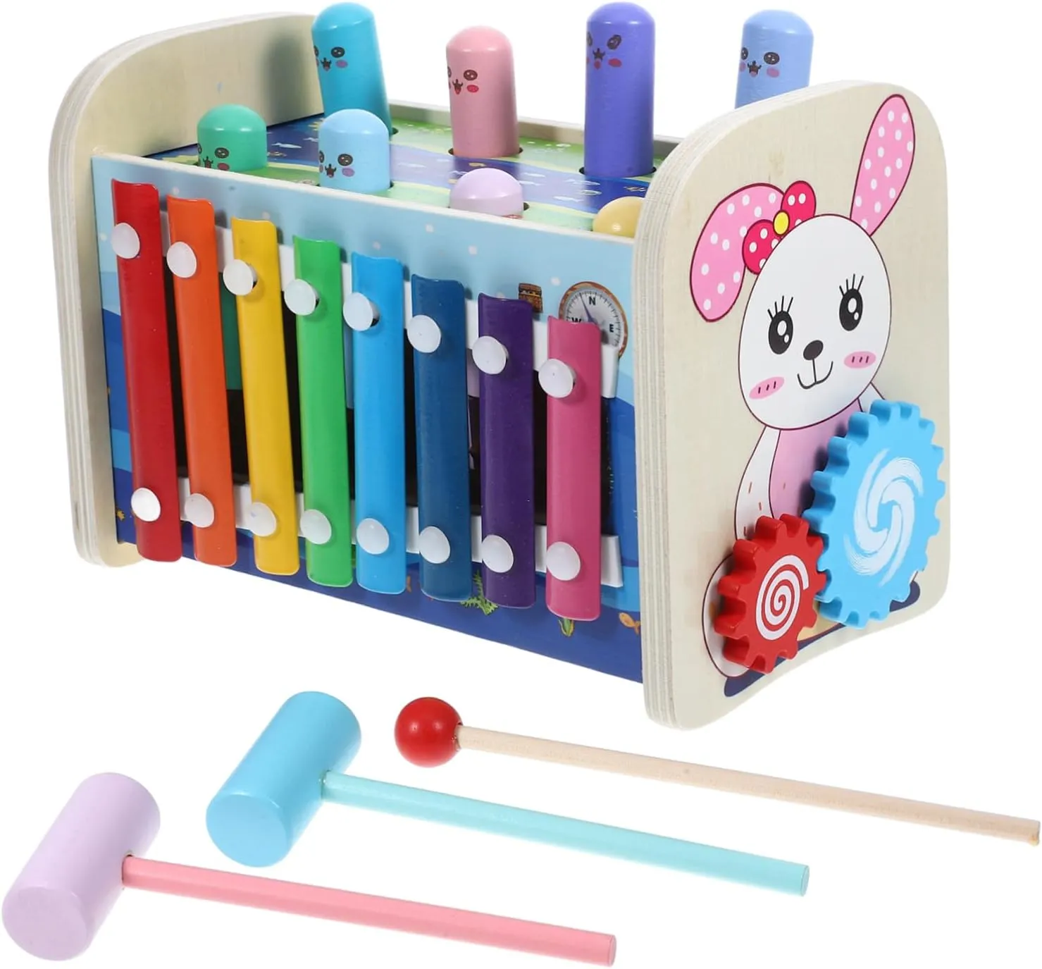 Board for Fine Motor Skills Development for gemstone quash incur fog conversation Indoor and VICASKY 1Set Wooden Pounding with Hammer and Xylophone Montessori Busy 