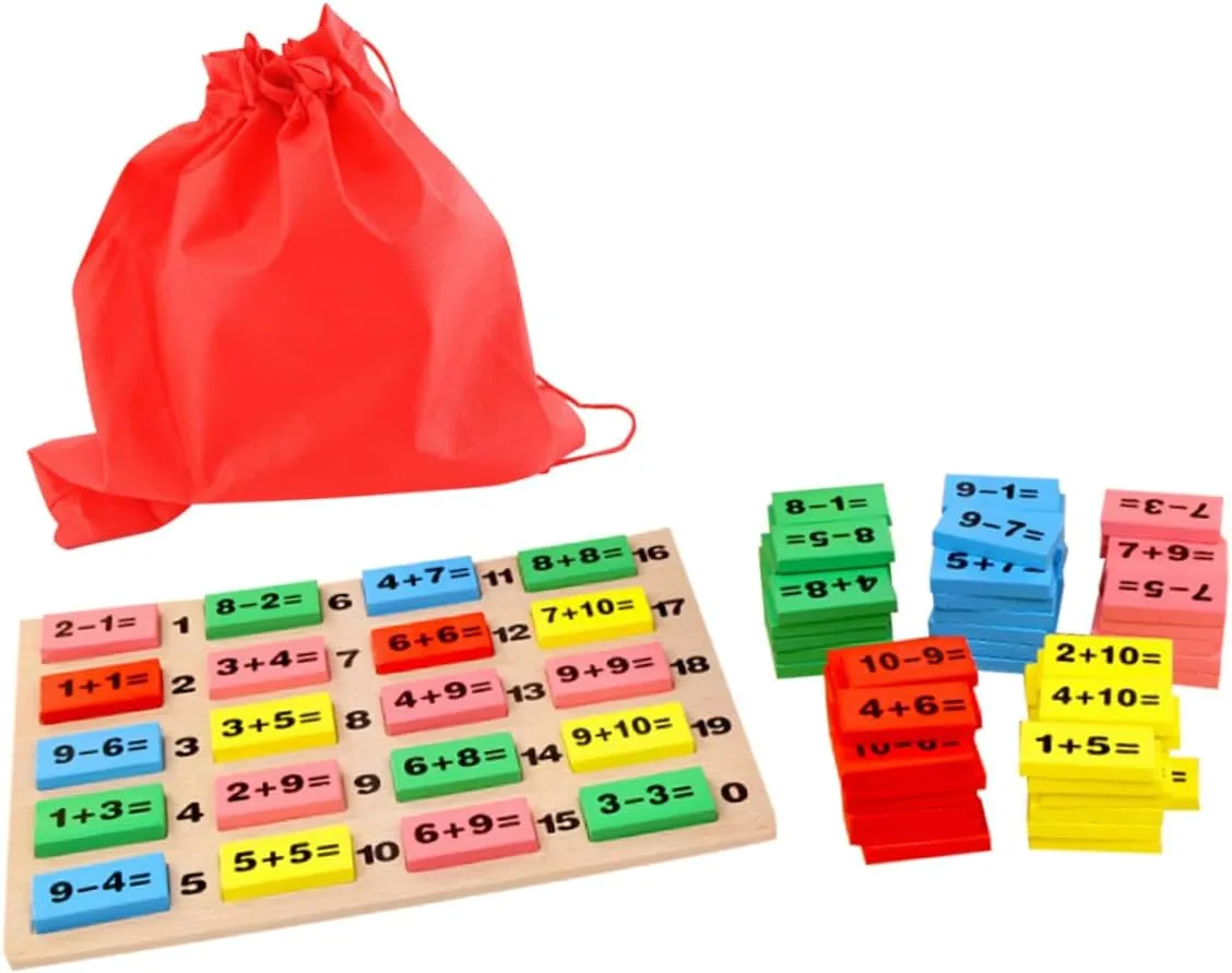 Board wife Storage Bag for Early Learning Stem Development and Hand Coordination Skills 1Set Digital Arithmetic Dominoes Building Blocks Educational with Answer 