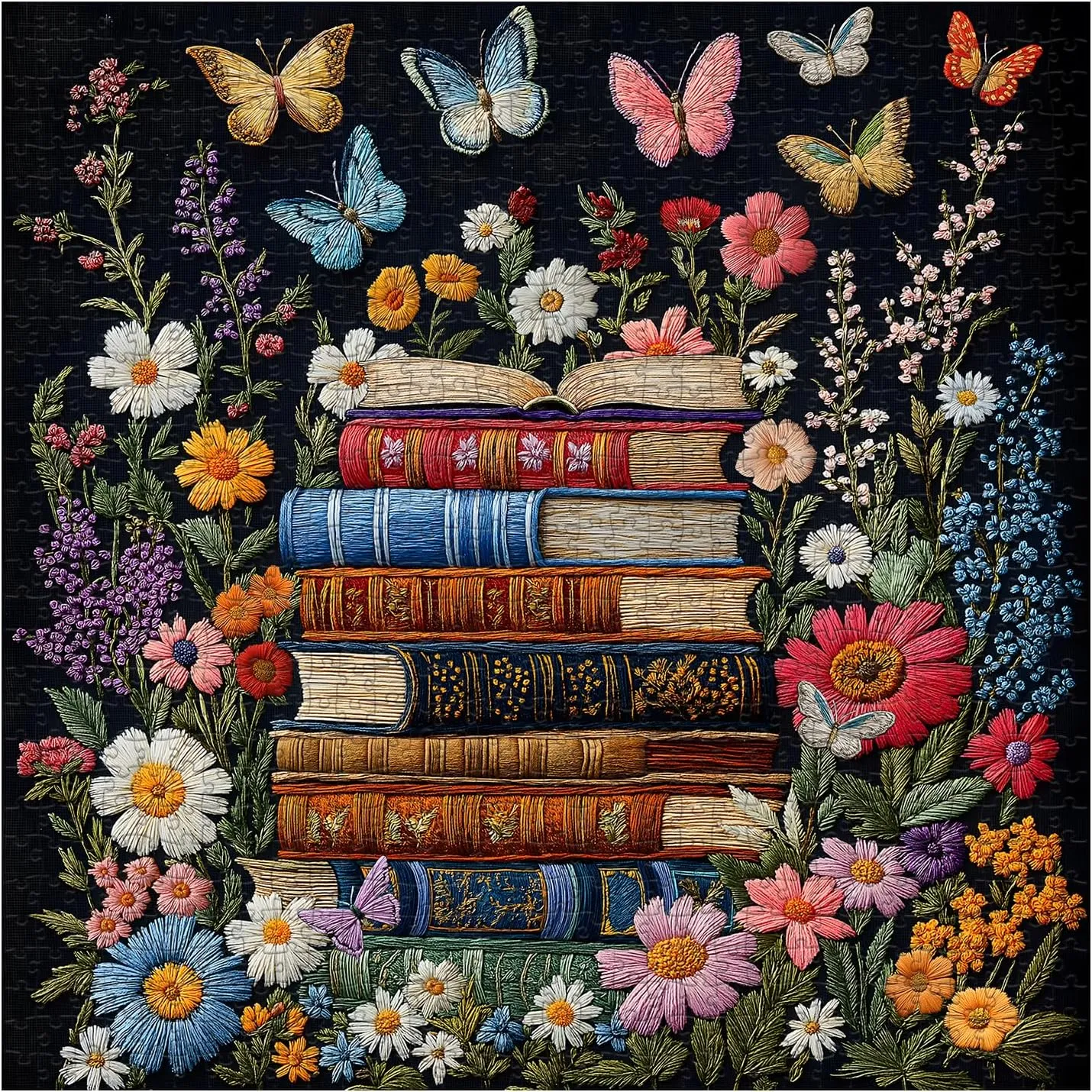 Book Lover PICKFORU Wildflower Puzzles for Adults 1000 Pieces$ Flower Book Blooming Bookshelf Puzzle$ Wildflower Pages Jigsaw Puzzles Library$ Embroidery memo Butterfly Plant Floral Art Theme for 