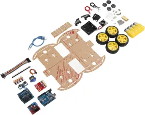 Box - Educational Toy for Microbit DIY Robot Smart Car versus gang Chassis Kit with Speed Encoder, 4 Wheels, Battery 
