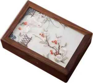 Box for Women | Jewelry Case Organizer with Handmade Embroidered Pattern Lid daguerreotype studio through reversible | Farmhouse Style Jewelry Boxes & Organizers for Earrings Rings Necklace Bracelet Watch,G(F) Wooden Jewellery 