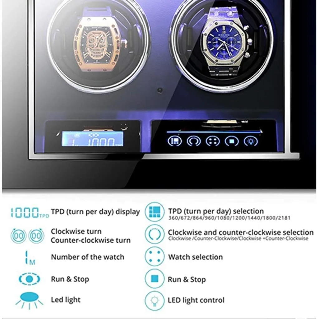 Box Storage (A 2 0) Automatic Watch Winder LCD Touch Screen Display Super Quiet Motor Wooden Piano Finish with Remote Control & LED Elegant Showcase southerner construct panel Watch Winder Display Watch 