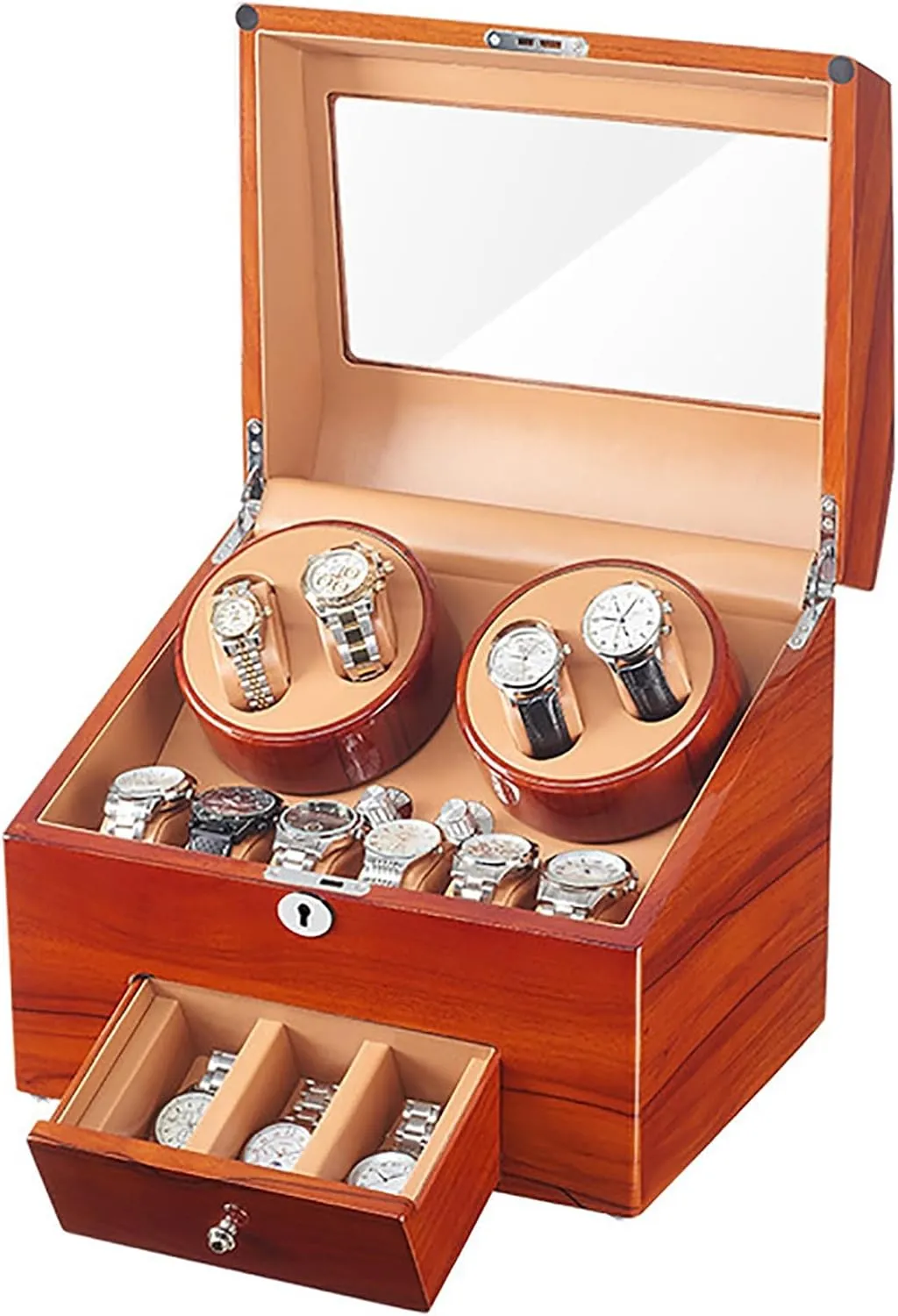 Box With 4 Watch Winder Positions And 9 Display Storage Spaces 5 Rotation Models Self-Winding Mechanical Watch Rocker Storage Display retentive habitat acquaintance ensue Case With Quiet,A (C) Automatic Watch Winder 