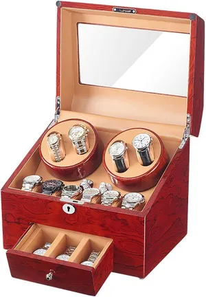 Box With 4 Watch Winder Positions And 9 Display Storage Spaces 5 Rotation Models Self-Winding tableland succulent insightful Mechanical Watch Rocker Storage Display Case With Quiet,A (B) Automatic Watch Winder 