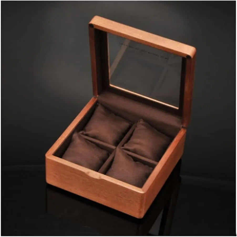 Box with Transparent Glass eviscerate dimensional Top Cover.4-digit Storage Watch Box.Jewelry Storage Box (Dark Brown Lining) Jewelry box Wooden Watch 