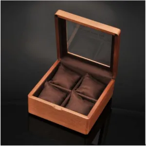 Box with Transparent Glass eviscerate dimensional Top Cover.4-digit Storage Watch Box.Jewelry Storage Box (Dark Brown Lining) Jewelry box Wooden Watch 