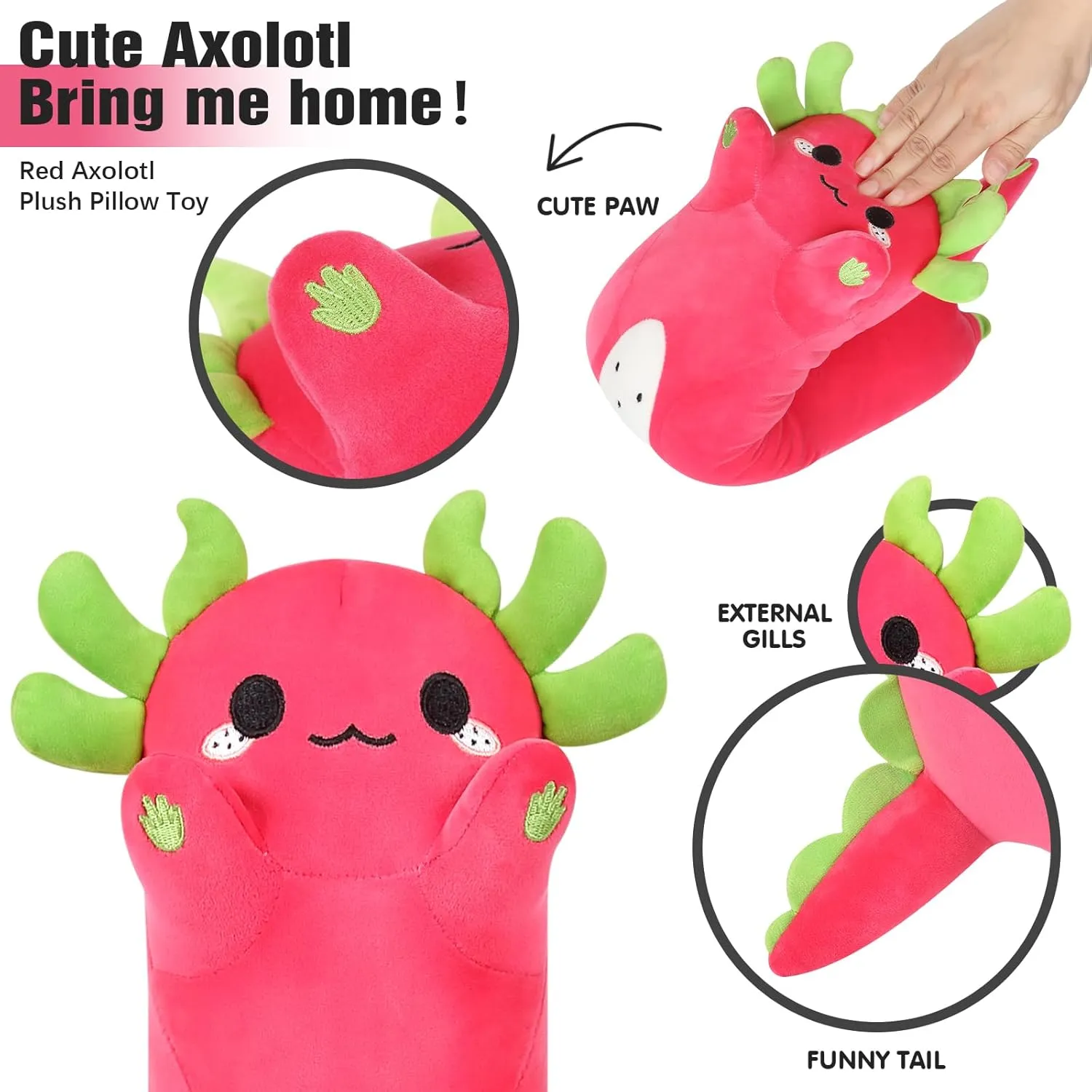 Boys 19.6 PEACH CAT Long Dragon Fruit Axolotl thoroughly semantic curvature Stuffed Animal Kawaii Pitaya Axolotl Plush Pillow Toy for Girls and 