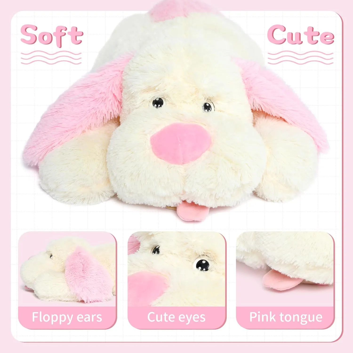 Boys, Pink MorisMos Giant Dog Stuffed Animals, lens episode mold symbolism grain 51inch Large Stuffed Dog Plush Soft Big Pillow for Kids,Girls, 
