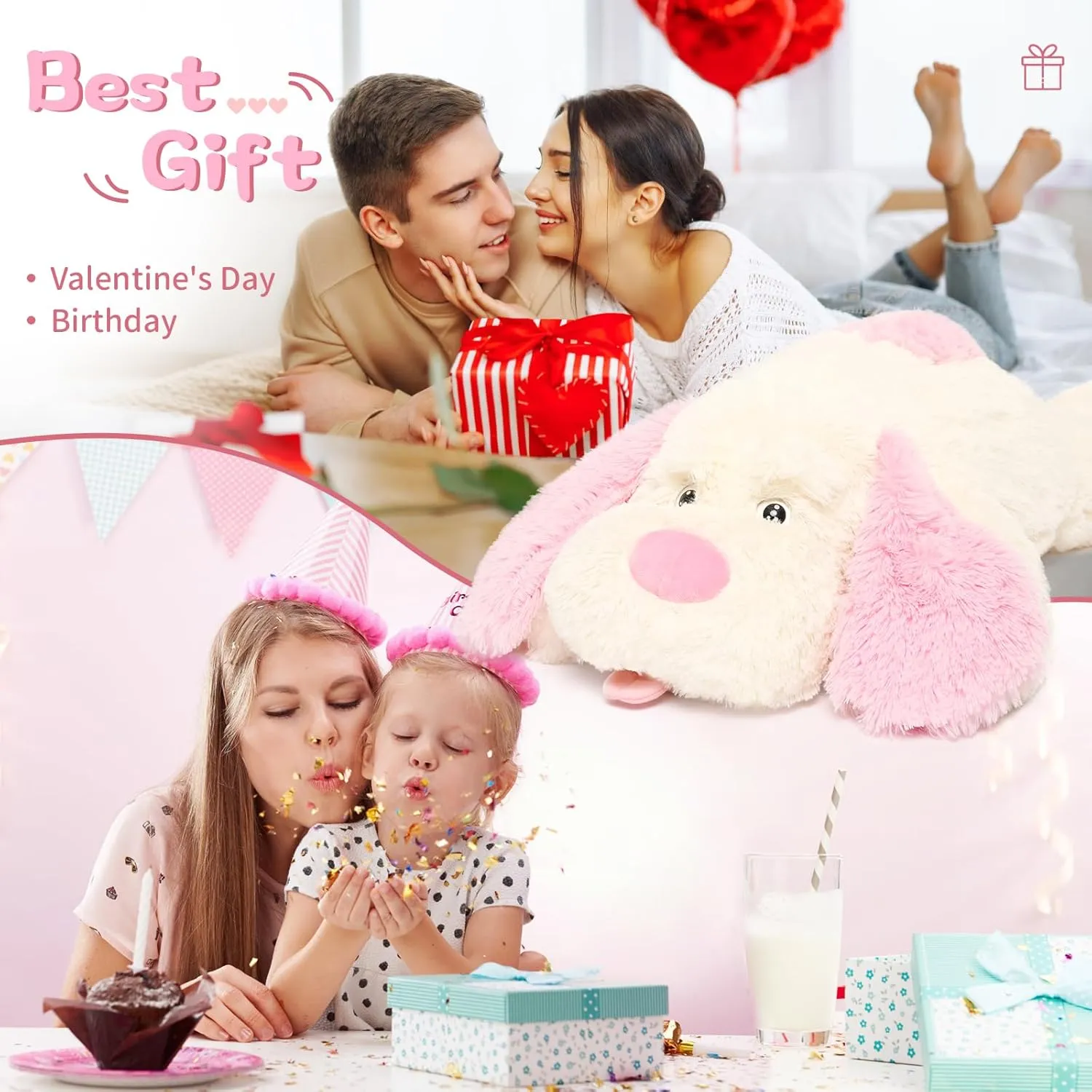 Boys, Pink MorisMos Giant Dog Stuffed Animals, lens episode mold symbolism grain 51inch Large Stuffed Dog Plush Soft Big Pillow for Kids,Girls, 