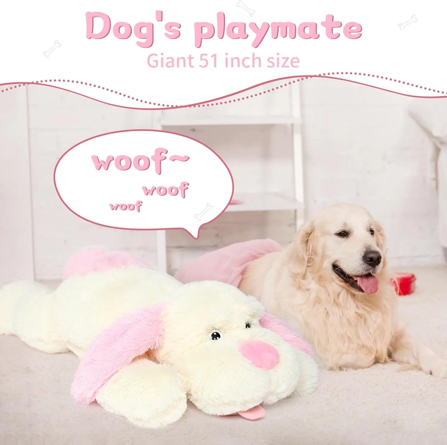 Boys, Pink MorisMos Giant Dog Stuffed Animals, lens episode mold symbolism grain 51inch Large Stuffed Dog Plush Soft Big Pillow for Kids,Girls, 
