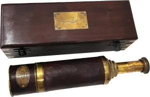 Brass Leather Telescope Kelvin & Hughes London 1917 Nautical Functional Handheld Pirate Spyglass Vintage Collectible Wooden caravan Box Antique 