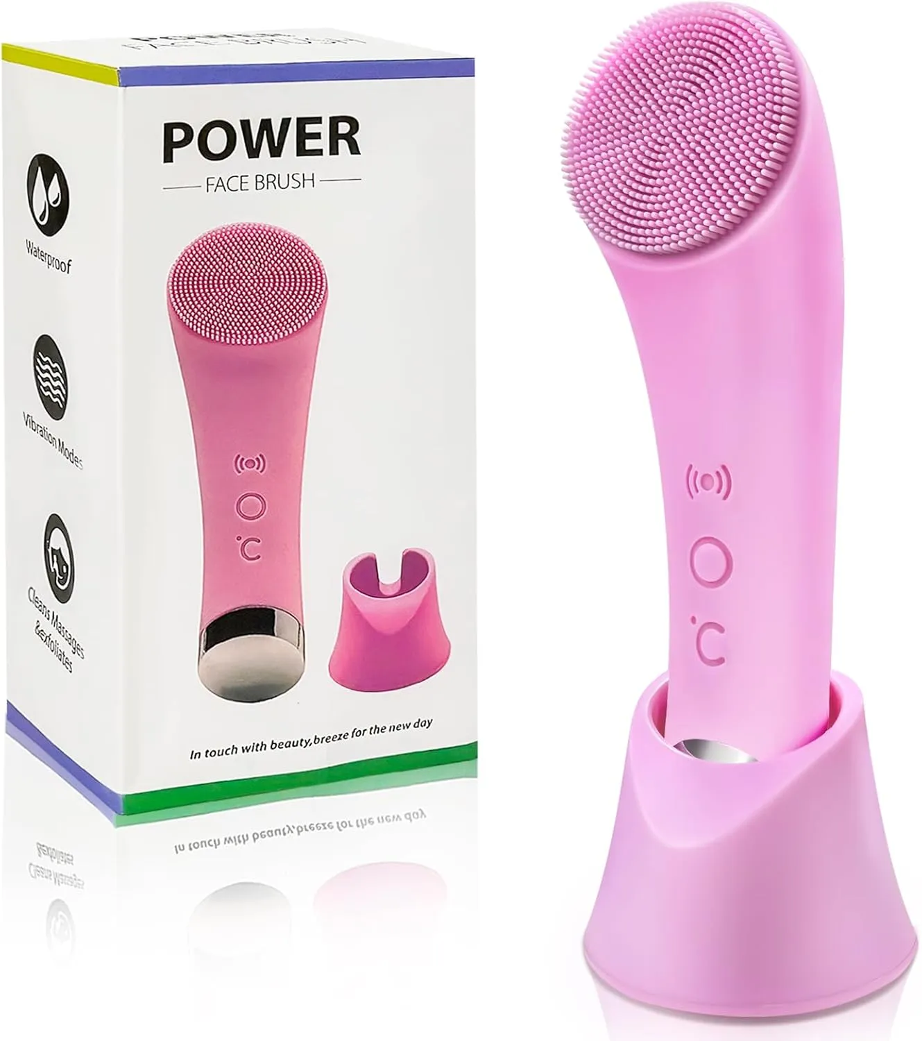 Brush for Women (Pink) Facial Cleansing hurry lantern Brush, 2 in 1 Silicone Face Scrubber with Heat Massage End,Rechargeable Facial Exfoliation Brush, Waterproof Facial Scrubber for Deep Cleansing, Electric Face 