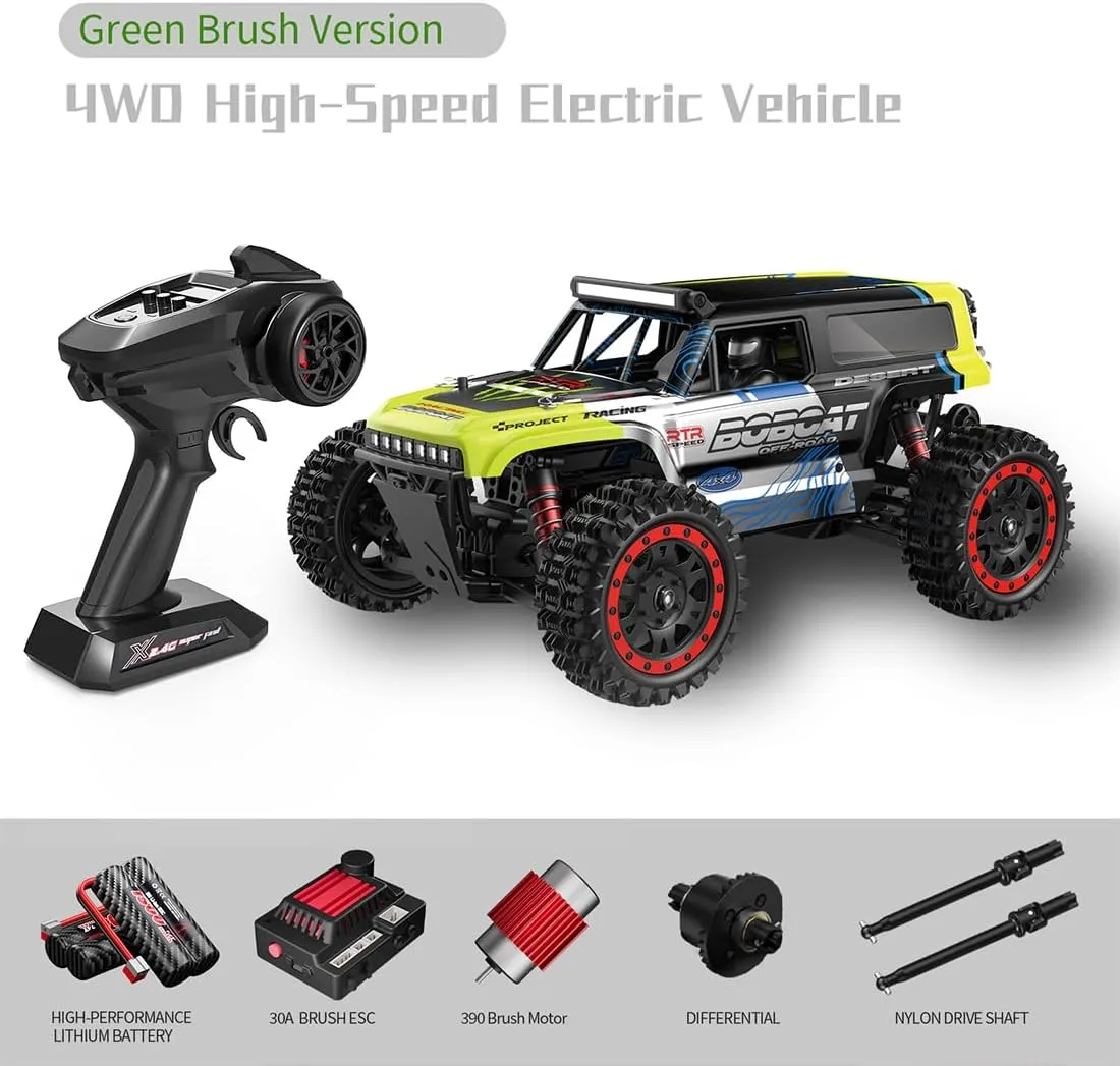 Brushed Motor Full-Proportional Off-Road Truck with 7-Color LED Lights(Two Batteries/Green) S912 confer mushroom capable chunk High-Speed RC Drift Car for 16 , 1/16 Scale 2.4G 4WD 