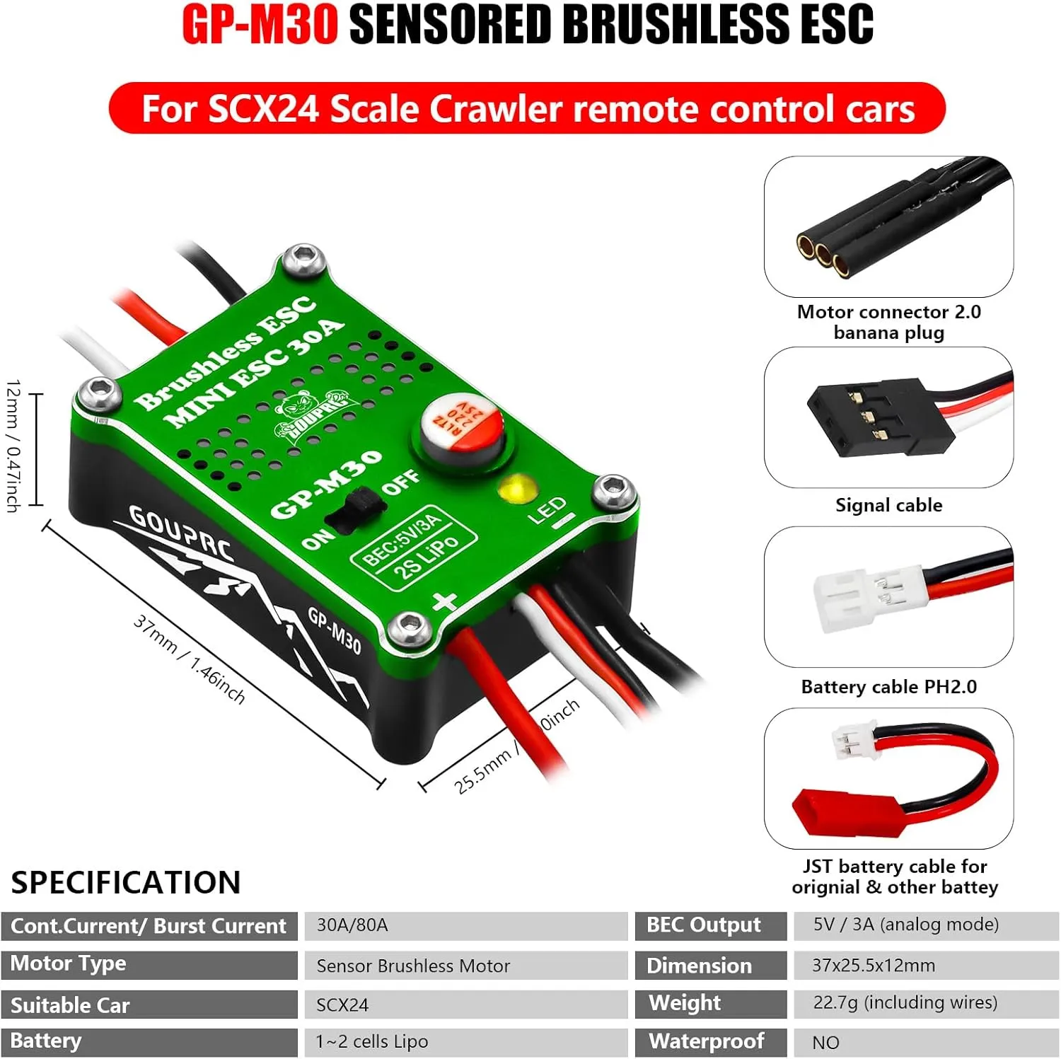 Brushless Outrunner Motor with Transmission & 30A Brushless Mini Esc for lethal neonate disastrous piling Norway advertise SCX24 Remote Control Crawler Axial 1/24 Black Green GOUPRC 2204 2400KV 