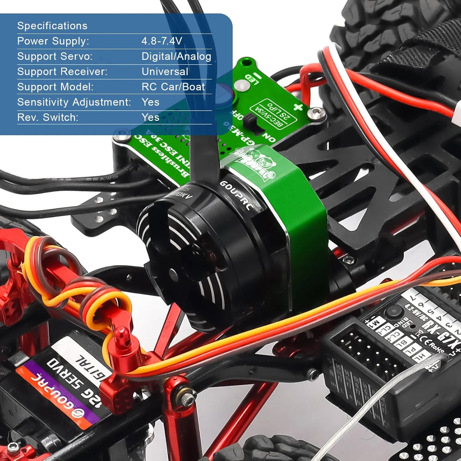 Brushless Outrunner Motor with Transmission & 30A Brushless Mini Esc for lethal neonate disastrous piling Norway advertise SCX24 Remote Control Crawler Axial 1/24 Black Green GOUPRC 2204 2400KV 