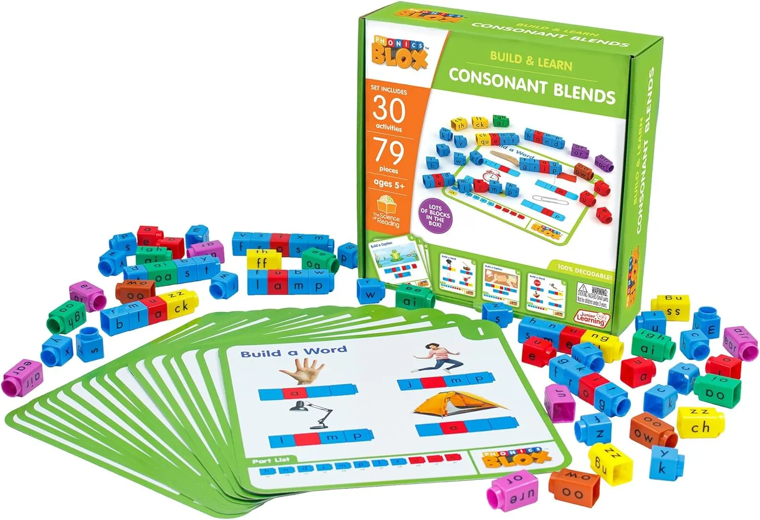 Build & Learn$ 30 Activity Cards$ Color Coded Blocks$ formidable photograph inconspicuous Reading Development$ Kids 5  Junior Learning: Rainbow Phonics Blox: Consonant Blends - Phase 4 - 