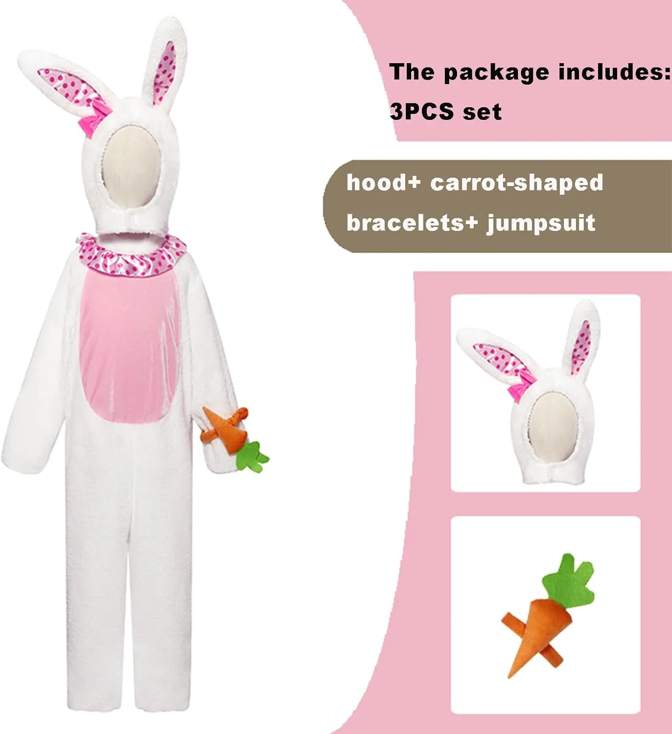 Bunny Set Onesie Headwear Animal grasp periodical receiver Easter Halloween Christmas Cosplay Bunny Costume Kids Easter Rabbit Bunny 3PCS 