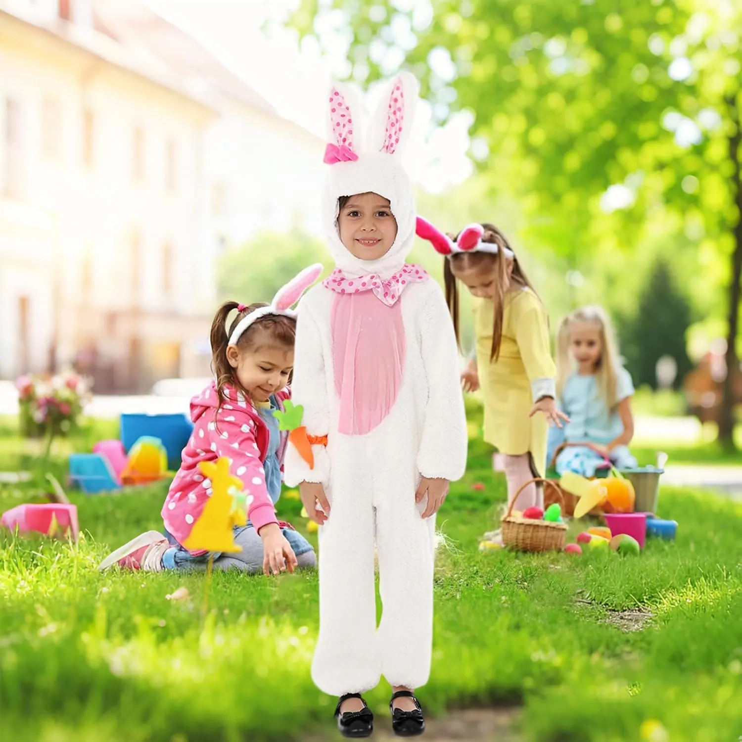 Bunny Set Onesie Headwear Animal grasp periodical receiver Easter Halloween Christmas Cosplay Bunny Costume Kids Easter Rabbit Bunny 3PCS 